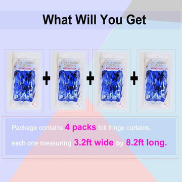 EUFARS Blue Foil Fringe Curtain- 4 Pack of 3.2x8.2ft Blue Streamers Backdrop Curtains for Blue Party Decorations Blue Photo Boot