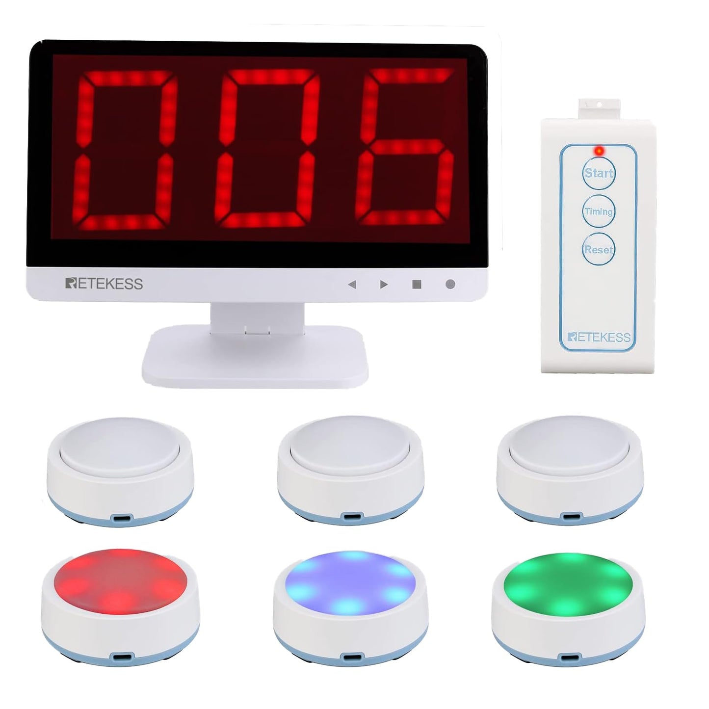Retekess TM101 Wireless Quiz Buzzer System, 15-Level Volume, 32 Buttons, 262ft Range, Plastic, Game Show & Classroom Use
