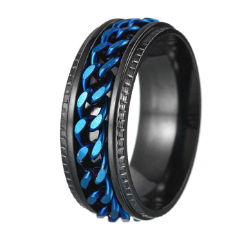 Udolfly Mens Fidget Rings Anxiety Rings For Men Womens Chain Spinner Rings For Adults Titanium Steel Ring Black Blue Size 9