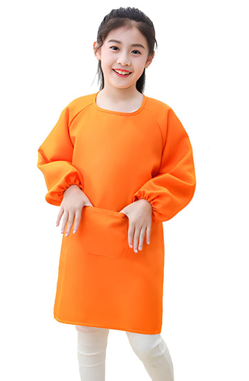 Lauthen.S Kids Art Smocks,Artist Painting Aprons Long Sleeve With Pocket For Toddler 4-8 Years(Orange)