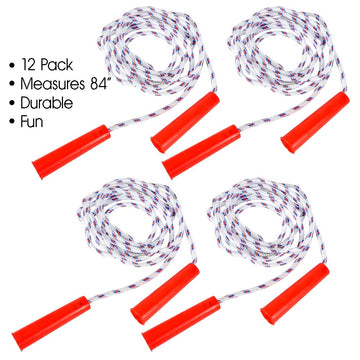 Artcreativity 84 Inch Nylon Ropes For Kids - Pack Of 12 - Durable Jump Ropes With Plastic Handles - Healthy Indoor And Outdoor Skipping Activity, Party Favors, Gifts For Boys And Girls