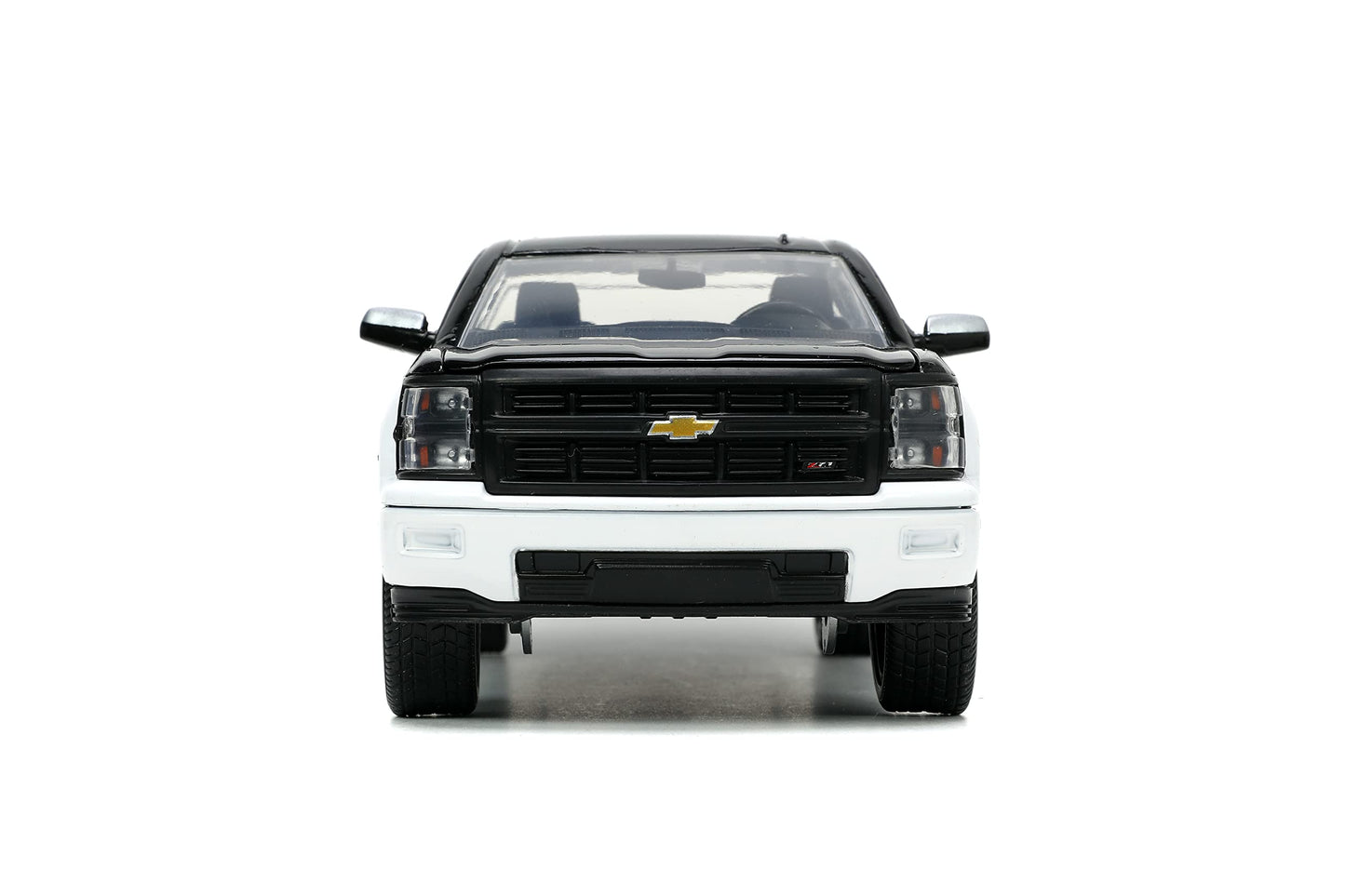Jada Toys Just Trucks 1:24 2014 Chevy Silverado Z-71 Die-Cast Car Black/White With Tire Rack, Toys For Kids And Adults