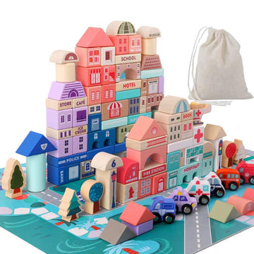Wooden Building Blocks Set, City Construction Stacker Stacking Preschool Learning Educational Toys, Toddler Toys For 3+ Year Old Boy And Girl Gifts