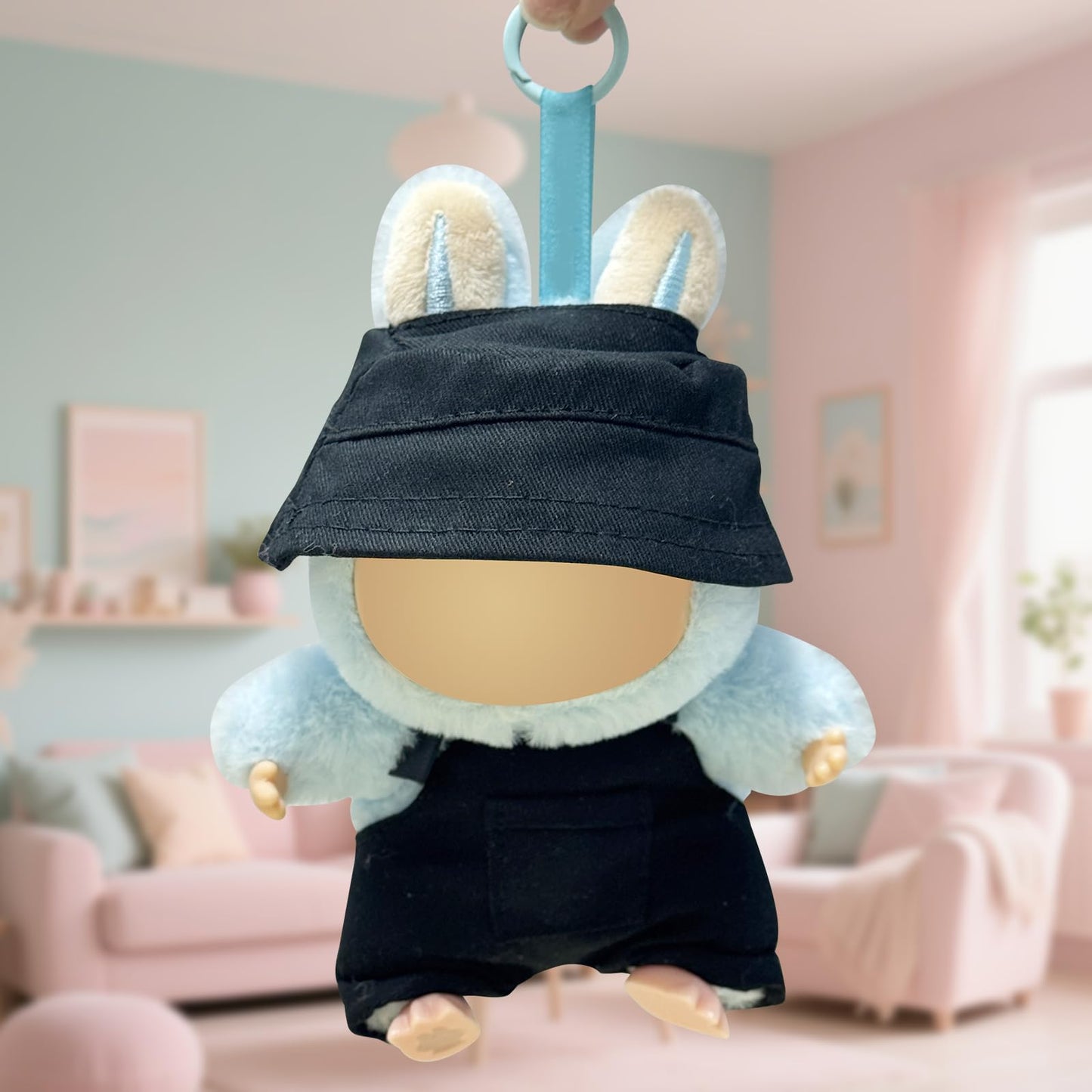 17cm Light Purple Doll Clothes Set (No Doll)  Bucket Hat & Overalls Shorts Outfit  Cute Style for 17cm Doll Dress - up(Hat-Overalls Black)