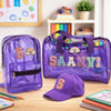 Aica Personalized Name Embroidered Letters & Patch Pvc Bag & Cap Kids Combo Giftset (210 Years)  Purple| Stationery Items |Duf