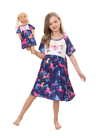Bow Dream Girl Dress Cute And Matching American Girl Doll Clothes Accessories For Girls Dresses Set Size 120 Pink