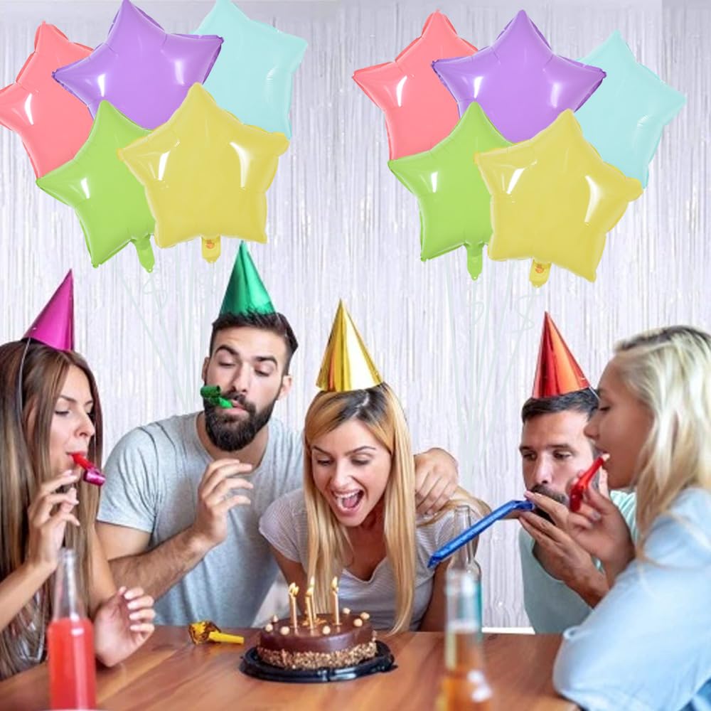 TONIFUL 30Pcs 18 Inch Large Pastel Colorful Star Shape Foil Balloons Big Stars Helium Mylar Ballons for Birthday Wedding Baby Sh