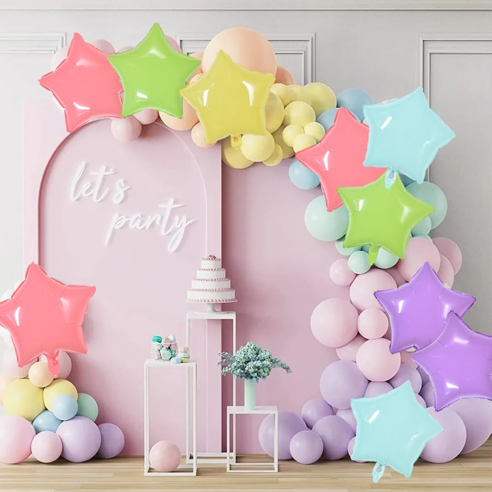 TONIFUL 30Pcs 18 Inch Large Pastel Colorful Star Shape Foil Balloons Big Stars Helium Mylar Ballons for Birthday Wedding Baby Sh