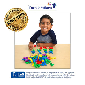 Excellerations Jungle Animal Counters Set of 120, STEM Math Toy, 1.5-2 inches, Plastic, Multicolor, Model JUNGCNT