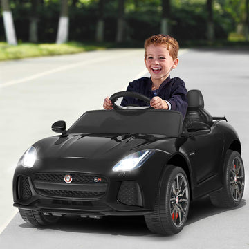 Costzon Ride On Car, 12V Licensed Jaguar F-Type Svr Battery Powered Ride On Toy W/Remote Control, Front/Rear Lights, Mp3, Music, 3 Speeds, Spring Suspension, Electric Vehicle For Kids (Black)