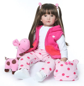 Icradle Cute 24 Inch 60 Cm Reborn Baby Doll Long Hair Girl Doll Soft Silicone Baby Real Life Baby Toddler Doll Toy For Ages 3+ (