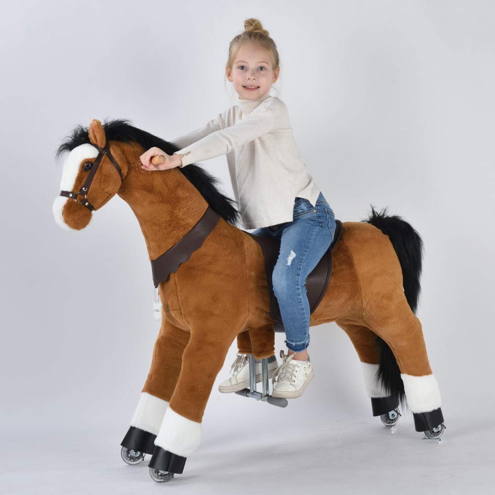 UFREE Action Pony  Large Mechanical Horse Toy  Ride on Bounce up and Down and Move  Height 44 inch for Children 6 Years to mature-themed Black Mane and Tail