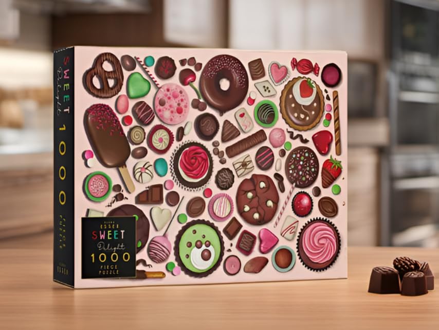 Elena Essex Puzzles for mature-themeds 1000 Pieces - Sweet Delight | Jigsaw Puzzles | 1000 Piece Puzzle | Chocolate Candy Cake Sweets Donut Food Puzzle | Puzzles Size 20 x 28 inches