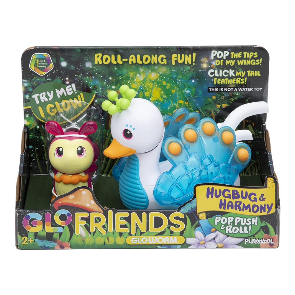 Playskool Glo Friends Hugbug & Harmony Pop Swan Vehicle - Glowing Bug Toy for Ages 2+ - Multi Color - Model 1980