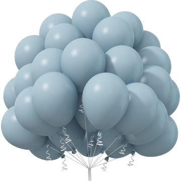 Jobkoo Blue Balloons 12 Inch, 50 Pcs Pale Aqua Blue Balloon Muted Dusty Blue Latex Balloons Matte Retro Powder Light Blue Helium