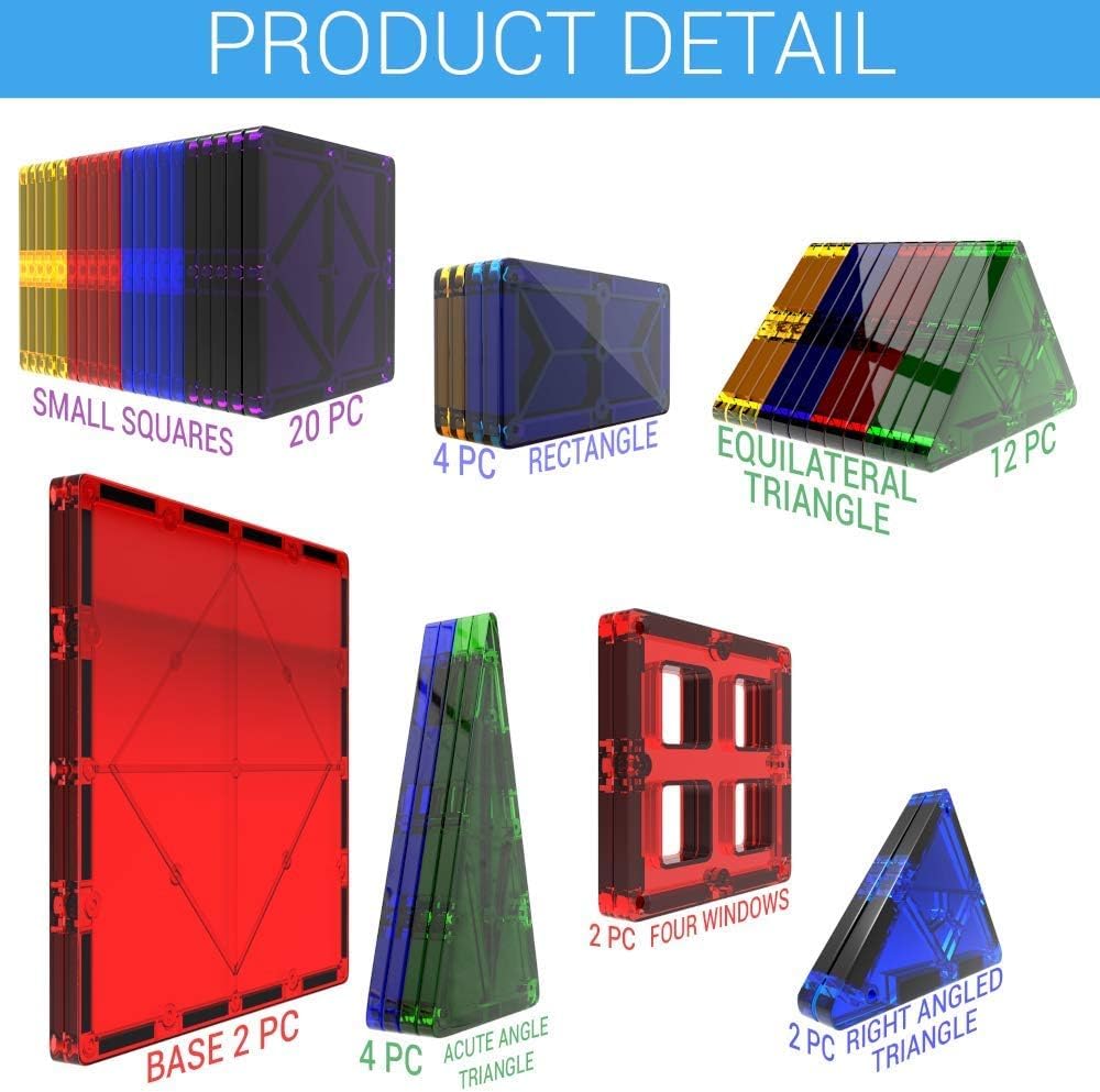 Desire Deluxe Magnetic Tiles Building Blocks Construction Toys For Boys & Girls 47Pc – Stem Learning Educational, Kids Age 3 4 5 6 7 8 Year Old Gift