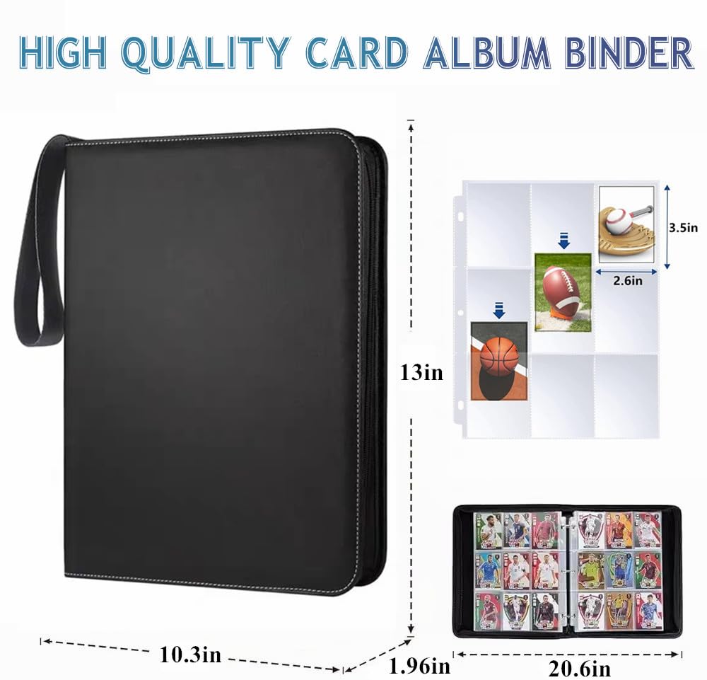 9 Pocket Trading Card Binder, 900 Pockets Basketball Card Binder For Mtg, Top Loading Pockets Card Collector Album, Pu Leather C