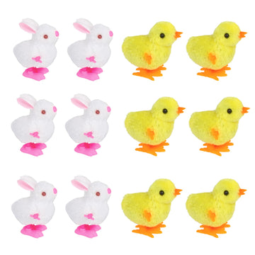 FOIMAS Easter Wind Up Toys,12 Pack Plush Bunny Chick Jumping Toy for Kids Easter Basket Stuffers Goodie Bag Filelr Party Favor S
