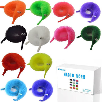 Comonc 60 Pcs Magic Twisty Worms - Wiggly Fuzzy Party Toys in Multicolor, Medium Size, Perfect for Kids' Party Supplies