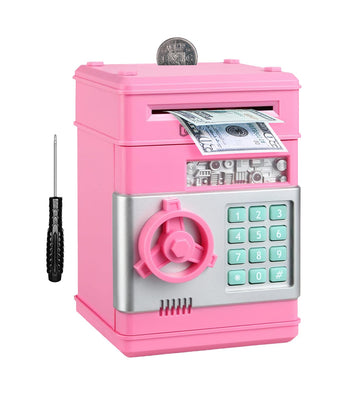 ATM Piggy Bank for Kids Girls, Coin Bank with Safe Password, Electronic Mini ATM Coin Bank with Auto Scroll Paper Money, Kids Pi