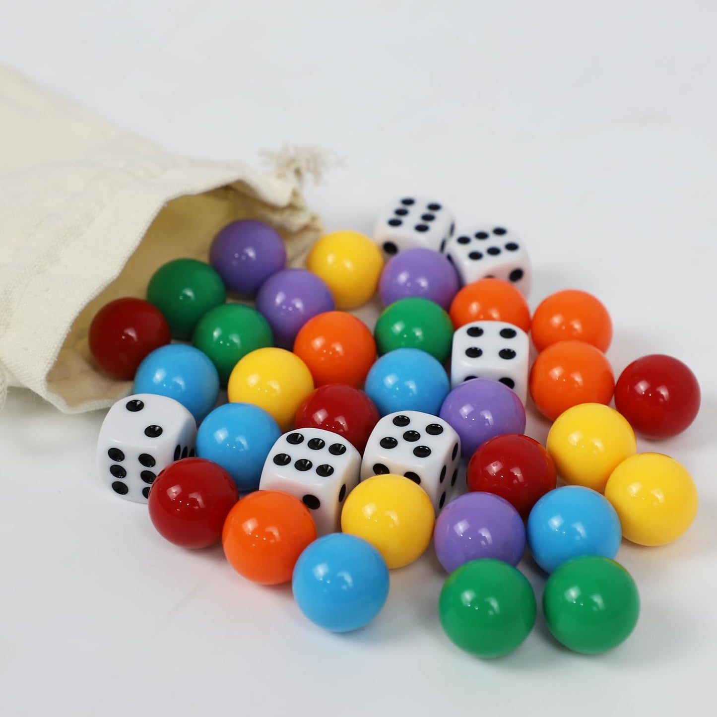 Comsrev Large Size18Mm 30 Wahoo Board Game Replacement Marbles 5 Each Of 6 Colors 6 Dice And A Play Bag For Aggravation Wahoo Bo
