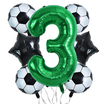Toniful 32 Inch Soccer Balloons Set 3St Birthday Decoration Green Number 3 Foil Soccer Balloon Black Star Balloons For Children'