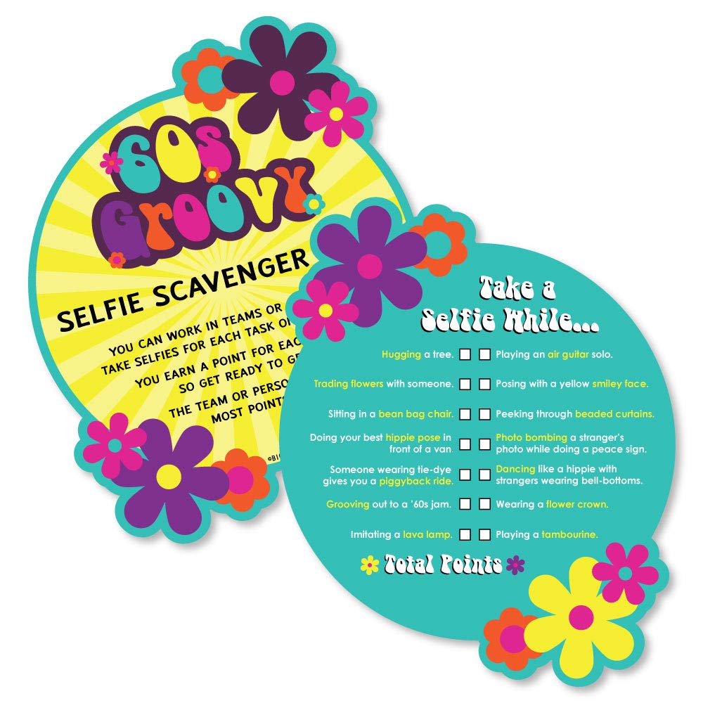 Big Dot Of Happiness 60'S Hippie - Selfie Scavenger Hunt - 1960S Groovy Party Game - Set Of 12