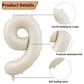 Biapian 40 Inch Cream White Number 9 Balloons, Beige White Large Number 9 Balloons With 18'' Cream Foil Heart Balloons Helium Fo