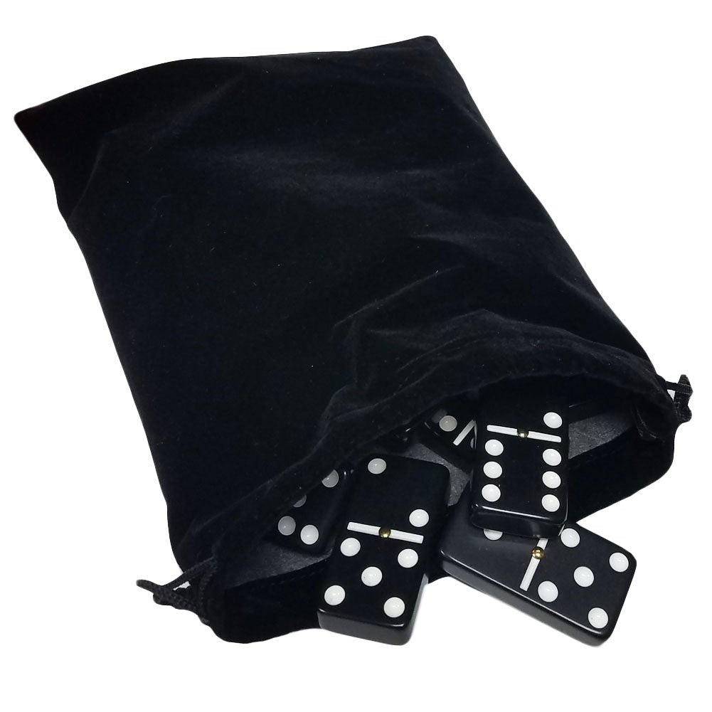 Marion & Co. Domino Double Six 6 Black Tiles Jumbo Tournament Professional Size With Spinners In Black Elegant Velvet Bag