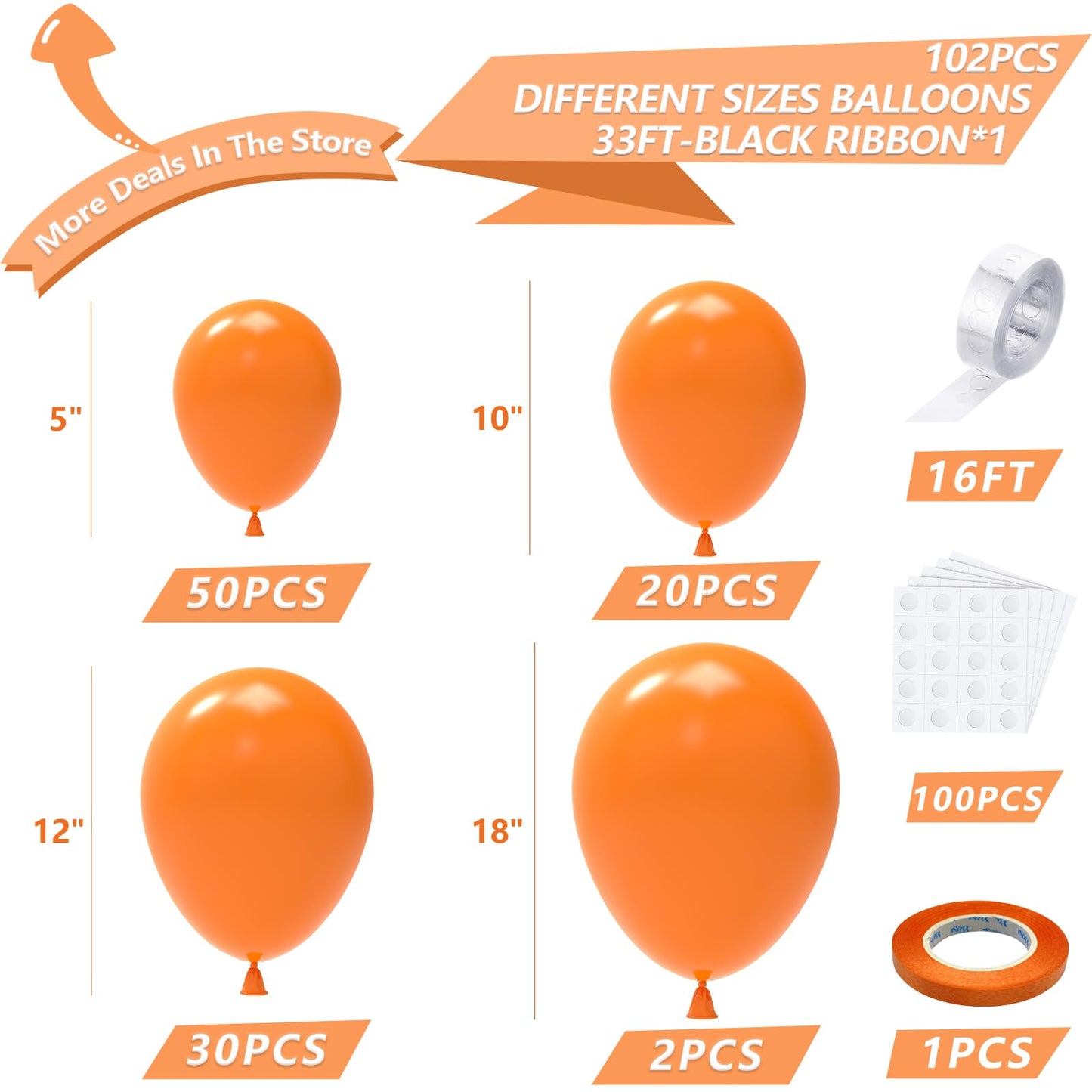 Nisocy Orange Balloon Arch Kit, 102Pcs 18In 12In 10In 5In Burnt Orange Latex Balloon Different Sizes For Fall-Themed Parties, Bi