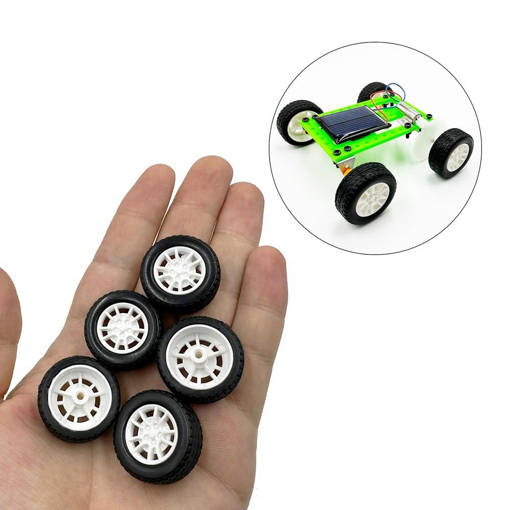 10PCS Toy Car Wheels 25mm Rubber Tire with 5PCS Shaft Round Axles for for DIY Model Toy RC Car Accessories Parts (2X25MM)