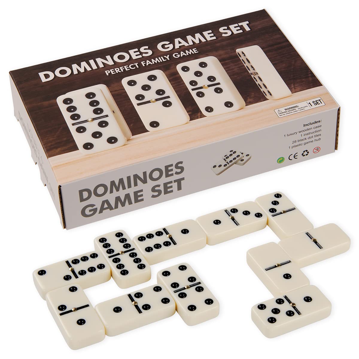 ZOOCEN Dominos Set -Heavy Weighted Black Dot Classic Dominoes Set -28 Tiles Pack in Wooden Case