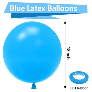 Bezente Blue Balloons 18 Inch - 30 Pack Large Thick Light Blue Balloons Big Round Blue Latex Balloons For Birthday Wedding Baby