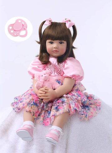 Icradle Cute 24 Inch 60 Cm Reborn Baby Doll Long Hair Girl Doll Soft Silicone Baby Real Life Baby Toddler Doll Toy For Ages 3+ (F)