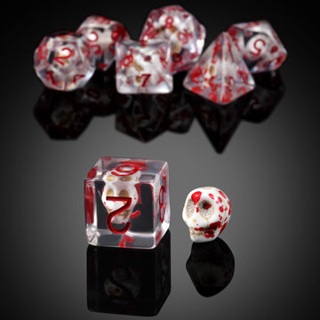 Blood Skull DND Dice, DNDND Skull Resin Dice Set with Velvet Pouch for Dungeons and Dragons DND Role Playing Games and Tabletop