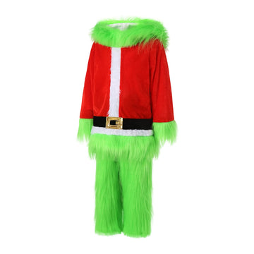 Feibel Kids Christmas Costumes Long Sleeve Hooded Top And Pants Sets Green Furry Monster Christmas Outfits (Green, 5-6 Years)
