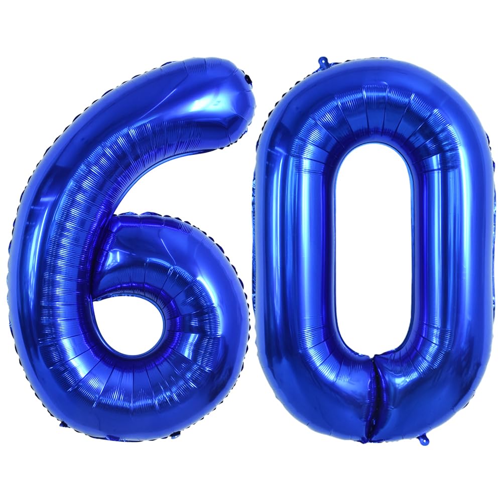 TONIFUL 40 Inch Large Navy Blue Number 60 Balloons Giant Digital 60 Helium Balloons, Foil Mylar Big Number Balloons for 60th Bir