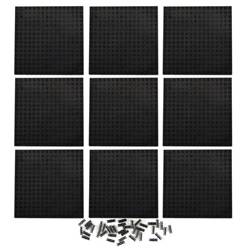 Feleph 9Pcs Brick 16X16 Black Plate 1/3 With Holes And Pin Pixel Art Painting Classic Blocks Compatible With 65803 3673 Major Base Plates Brands