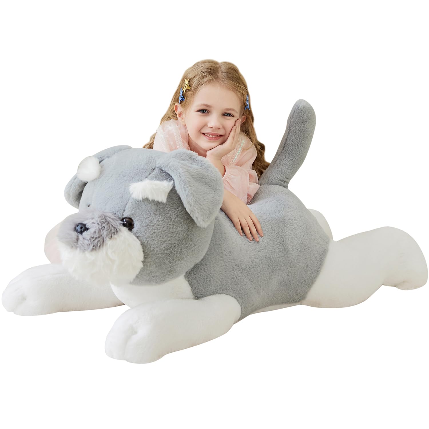 Ikasa Giant Schnauzer Dog Stuffed Animal Plush Toy,Big Large Jumbo Soft Toys,30'' Cute Huge Size Fluffy Plushy Fat Plushie,Gifts
