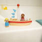 Boats And Buddies- Friends By Jack Rabbit Creations- 3 Piece Wooden Floating Bath Toys- Includes 2 Removable Play Figures- Water