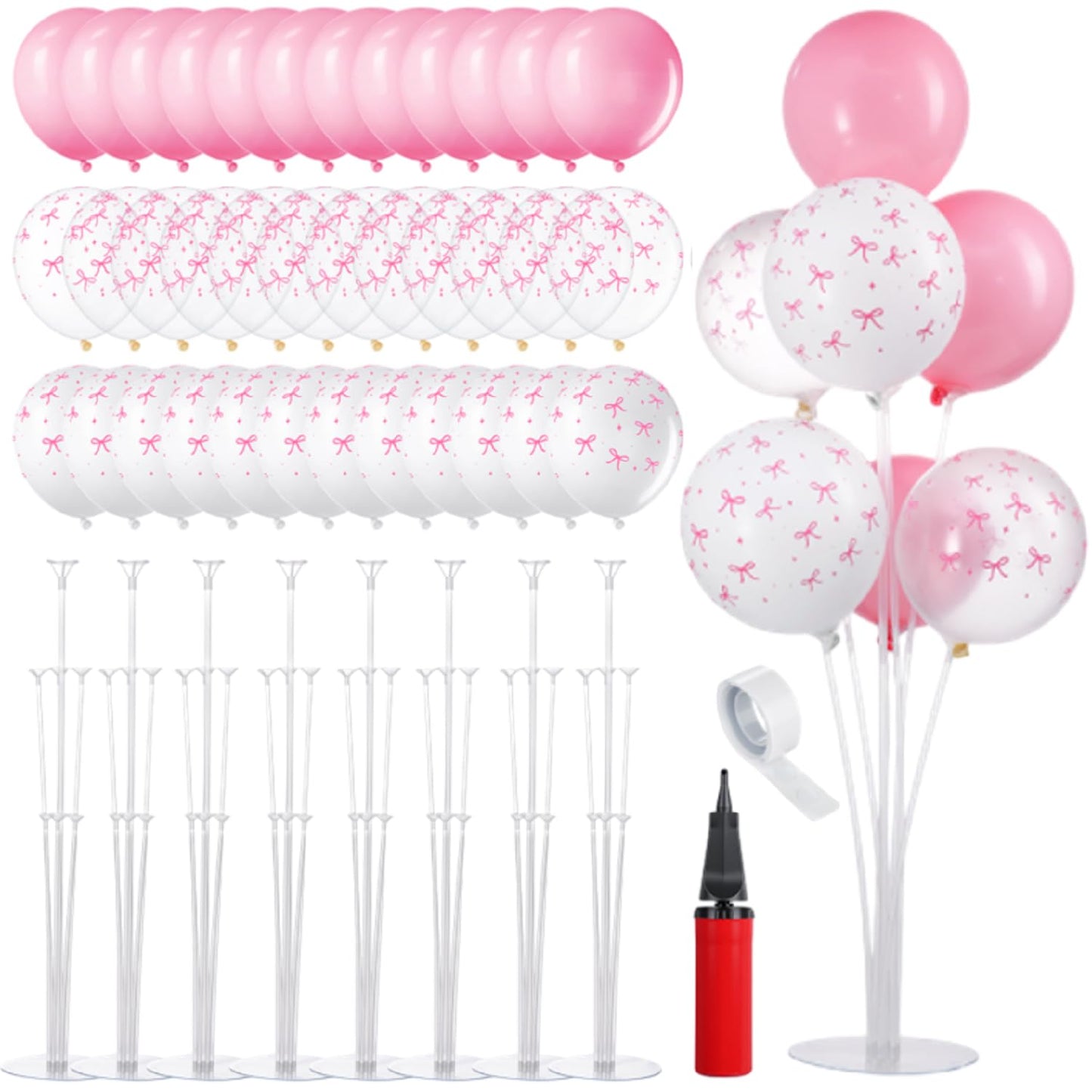 VioraWhite 8 Set Balloon Stands Kits, Sticks Holder with Base and Balloon for Table Centerpieces Party Decoration for Birthday B