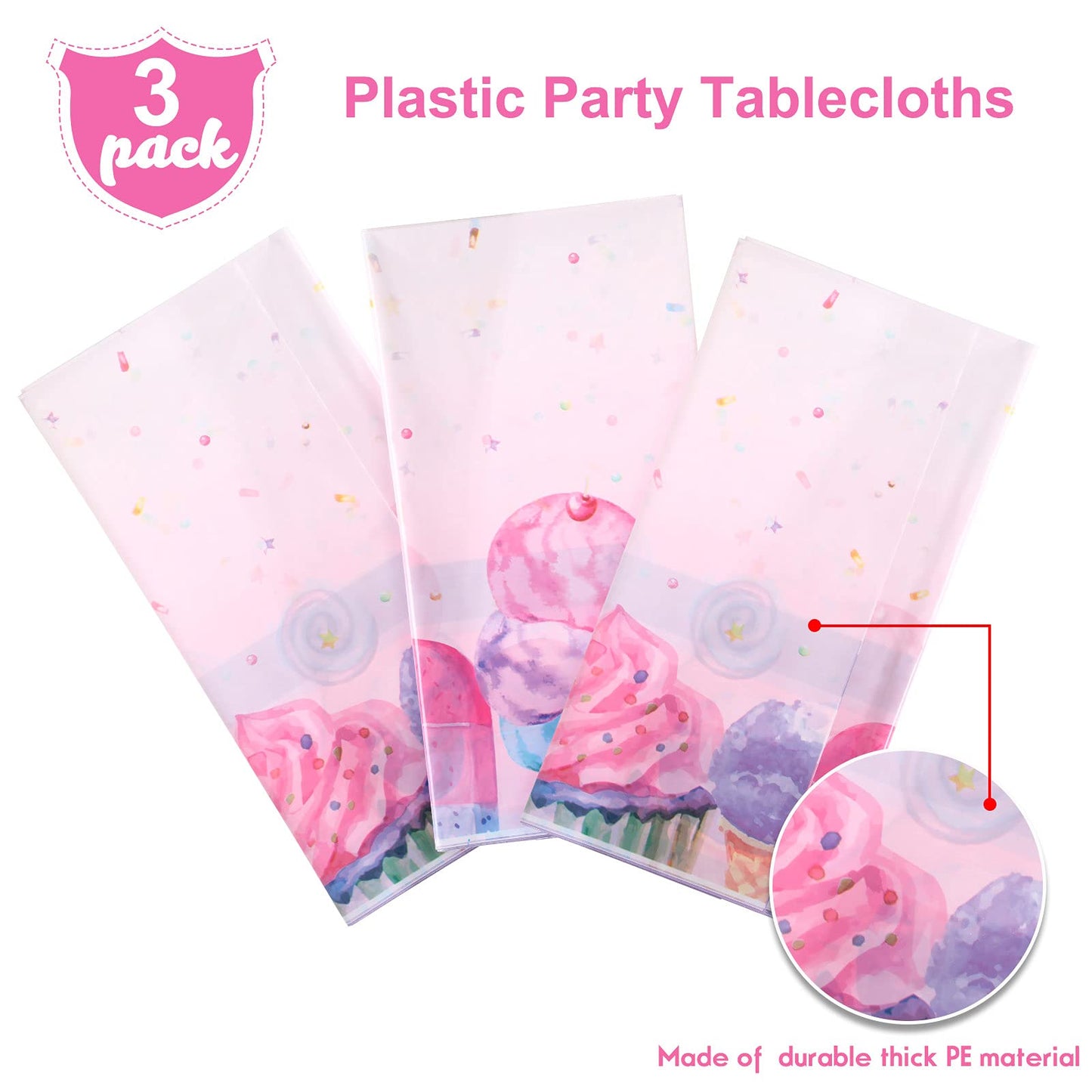3 Pieces Ice Cream Party Tablecloth Ice Cream Table Cover Disposable Plastic Tablecloth Summer Table Covers for Baby Girls Showe