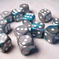 Chessex Dice d6 Sets: Gemini Steel & Teal with White - 16mm Six Sided Die (12) Block of Dice
