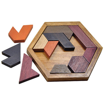 Wooden Hexagon Puzzle For Kid Shape Pattern Block Brain Teaser Puzzles Wood Block Puzzle Geometric Tangram Puzzle Blocks Game St