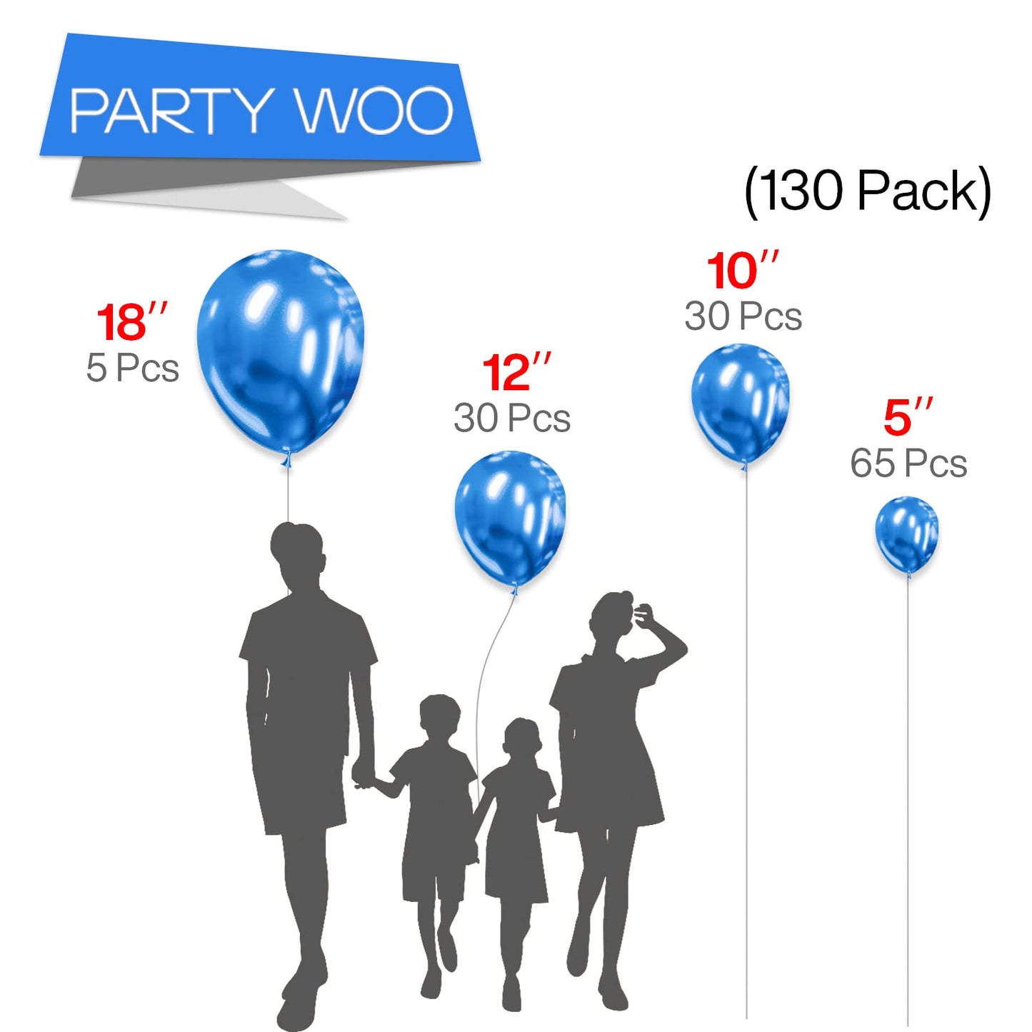 Partywoo Metallic Blue Balloons, 130 Pcs Blue Balloons Different Sizes Pack Of 18 Inch 12 Inch 10 Inch 5 Inch For Balloon Garland Arch As Birthday Decorations, Party Decorations, Wedding Decorations
