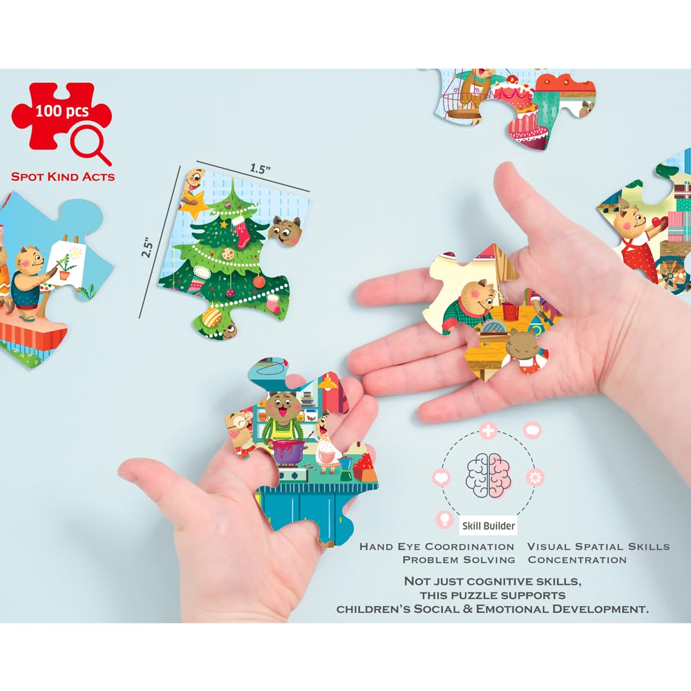 Caring Cats Makermax Kindness Puzzle - 100 Piece Jigsaw Puzzle with Missions | Emotional Learning Activity for Kids Ages 5-9 | Develops Empathy  Focus  and Fine Motor Skills | Gift for Boys & Girls