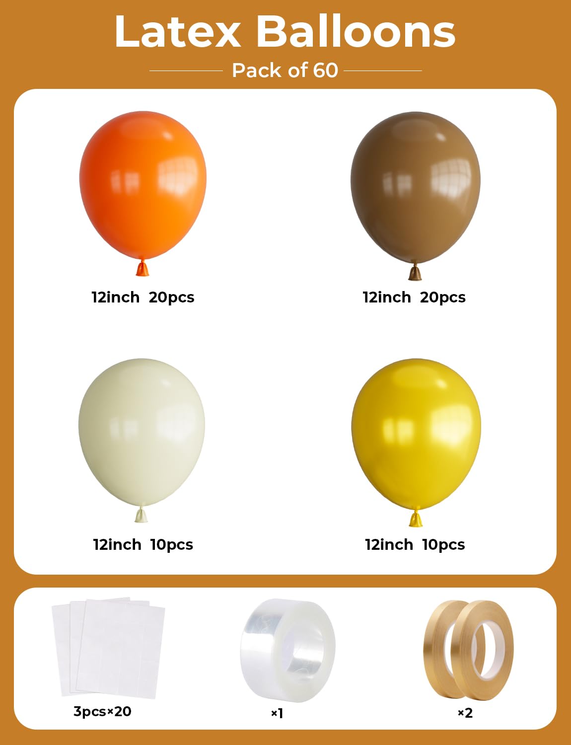 Fall Thanksgiving Balloons,12 Inch 60Pcs Brown Orange Neutral Balloons,Coffee Brown,White Sand,Pearl Gold,Boho Balloons For Than
