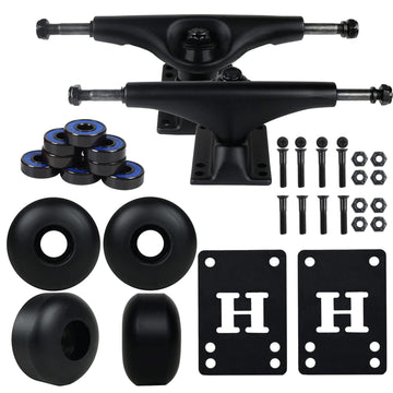 5.0 Black/Black Skateboard Trucks + 52mm Black Wheels Combo by Big Boy