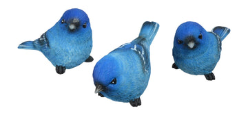 Set of 3 Bluebird Figurines, Indigo Bunting, 3 Poses, Made of Resin, 3.25  Long x 1.5 Wide x 1.75 Tall