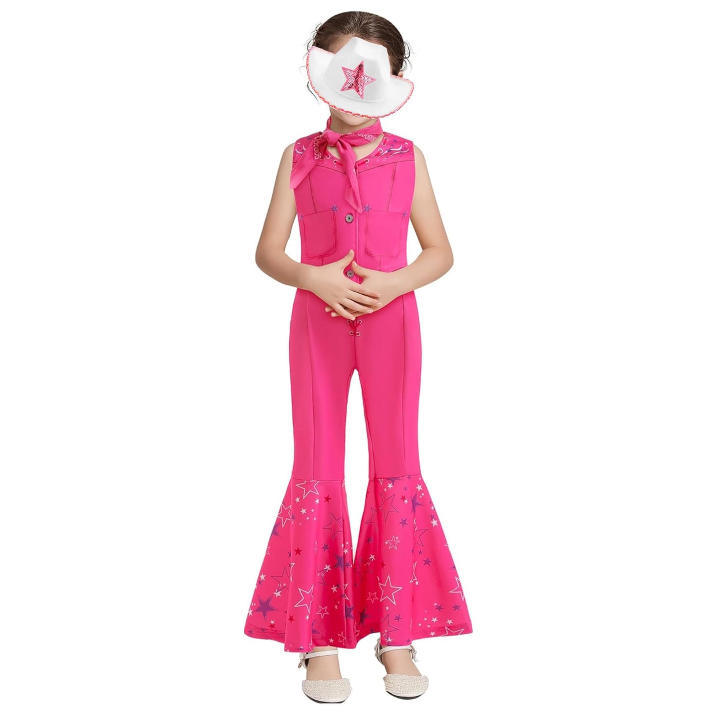 SHELOVESIT Girls Cowgirl Doll Costume for Kids, Rose cowgirl outfit dress up for Halloween and Birthday Party-(130cm/6T-7T)